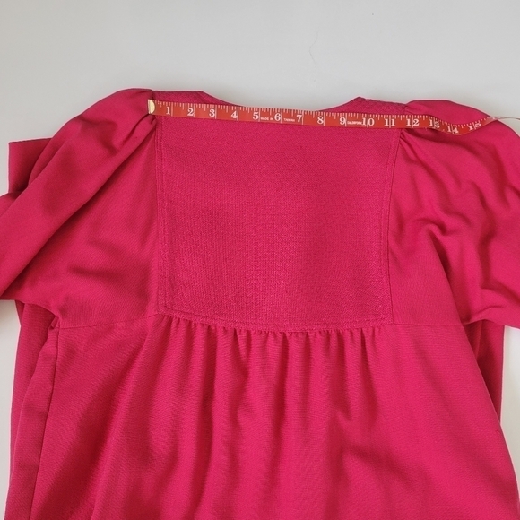 VINTAGE Leslie Fay Union Made Fuchsia Puff Sleeve Belted Dress 1970s Lady - Picture 15 of 17